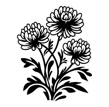 Üç Çiçekli Zarif Siyah ve Beyaz Çiçek Tasarımı