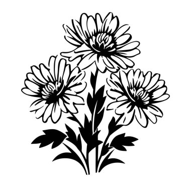 Güzel Çiçeklerin Siyah ve Beyaz Çiçek İllüstrasyonu