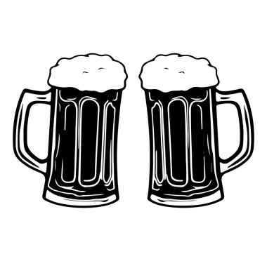 Top Illustration Design 'da köpüklü iki klasik bira bardağı.