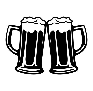 Siyah ve Beyaz Tasarım 'da İki Bira Bardağı Birbirine Çakışıyor