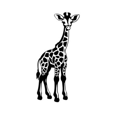 Siyah ve Beyaz Sanatta Zarif Zürafa Silueti