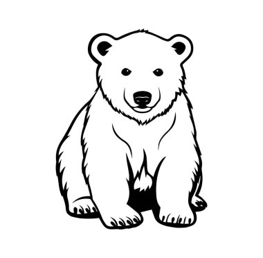 Siyah ve Beyaz Tasarımlı Şirin Oturan Ayı Çizimi