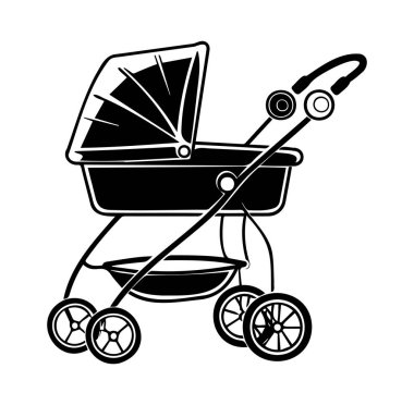 Siyah ve Beyaz Tasarımlı Şık Bebek Gezgini Çizimi