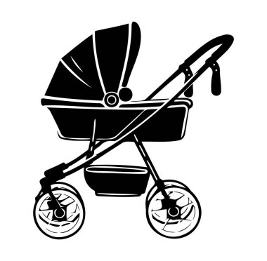 Tekerlek Tasarımlı Siyah Bebek Arabası Silueti