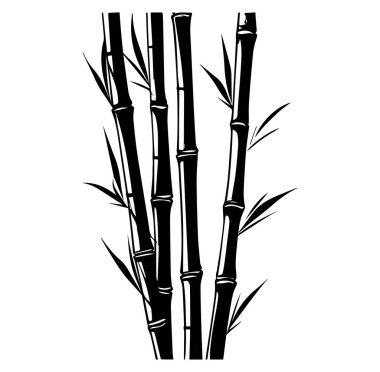 Düz Arkaplan Tasarımı Üzerine Siyah ve Beyaz Bambu Sapıkları