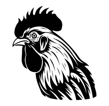 Siyah ve Beyaz Sanatsal Horoz Başı Çizim Tasarımı
