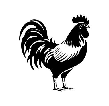 Siyah ve Beyaz Biçimli Horoz Çizimi Tasarımı