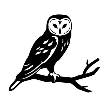 Siyah ve Beyaz Tasarım dalına tünemiş zarif baykuş.