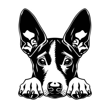 Büyük Kulaklı Bir Köpeğin Siyah ve Beyaz Çizimi