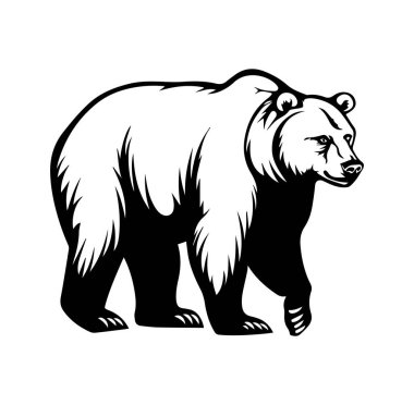 Siyah ve Beyaz Tasarımlı Cesur Boz Ayı Çizimi