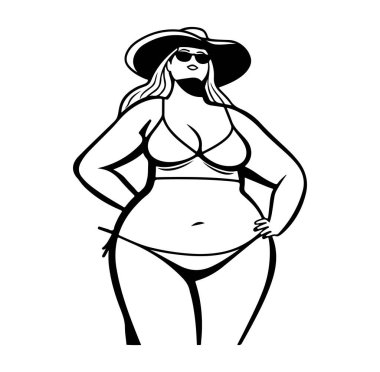 Bikini 'deki Kendine Güvenen Kadın ve Yaz Sahili' ndeki Şapka