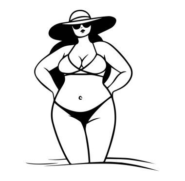 Güneş Şapkalı Zarif Kadın ve Sahildeki Bikini