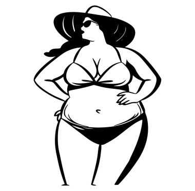 Bikini 'de Şapkalı ve Güneş Gözlüklü Kendine Güvenen Kadın