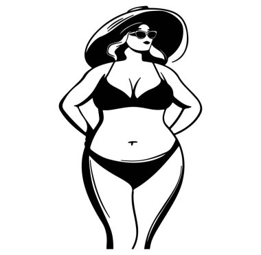 Büyük Şapkalı ve Gözlüklü Bikini 'li Kendine Güvenen Kadın