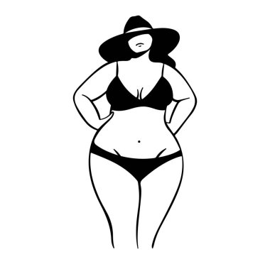 Güneş Şapkalı Siluet Tasarımlı Bikini 'li Büyük Boy Kadın