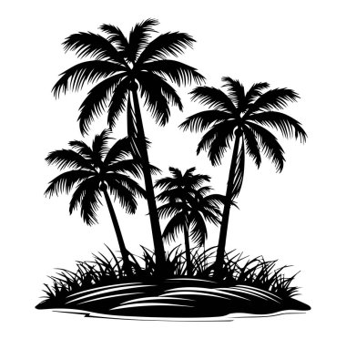Tasarım elementleri için Beyaz Arkaplanda Siluetli Palmiye Ağaçları