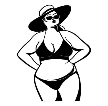 Geniş Şapkalı ve Güneş Gözlüklü Bikini 'li Kendine Güvenen Kadın