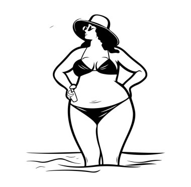 Bikini 'li Kadın Şapkalı ve Güneş Gözlüklü Suda Duruyor