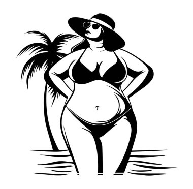 Bikini 'deki şık kadın Tropikal Sahillerin tadını çıkarıyor