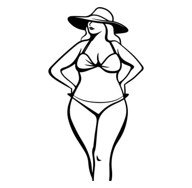 Minimalist tarzda Güneş Şapkalı Mayo Giyen Zarif Kadın