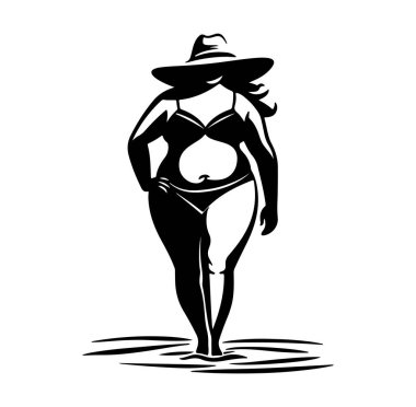 Bikini 'deki Zarif Kadın Sakin Sahil Boyunca Yürüyor