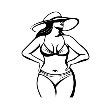 Büyük Güneş Şapkası ve Özgüveni olan Şık Mayo Giyen Kadın