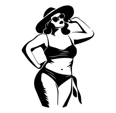 Şapkalı ve güneş gözlüklü Şık Mayo Giyen Kadın