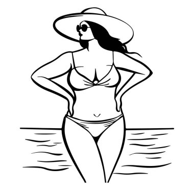 Sahilde Şapkalı Kadın Kucaklayan Yaz Titreşimleri