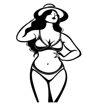 Bikini 'deki Şık Kadın ve Şapka Illustrating Summer Vibe