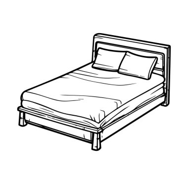 Yatak odası yatak ve yastıklarının basit çizimi