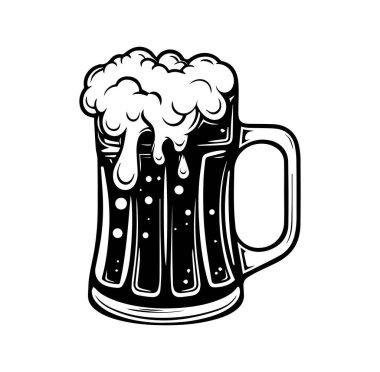 Köpüklü bira kupası ve köpüklü siyah taslak.