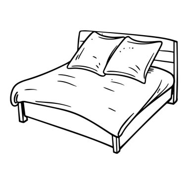 İki Yastık ve Ahşap Çerçeveli Basit El Çekimi Yatak