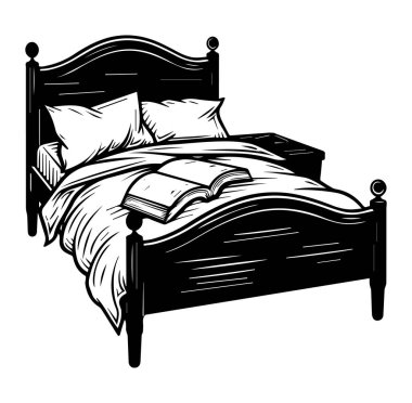 Açık Kitap ve Yumuşak Yastık İllüstrasyonlu Rahat Yatak