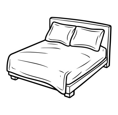 İki Yastıklı Sade Yatak Çizimi