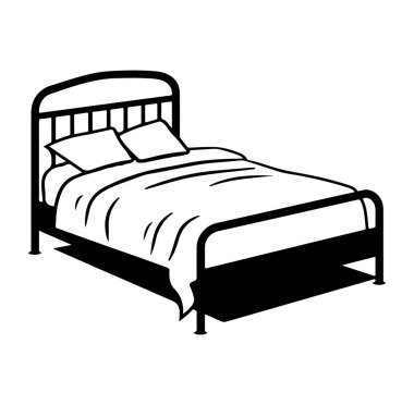 İç Tasarım İçin Basit Siyah ve Beyaz Yatak Çizimi