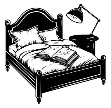 Açık Kitap ve Yatağın Yanı Lambası Aydınlatmalı Rahat Yatak Odası