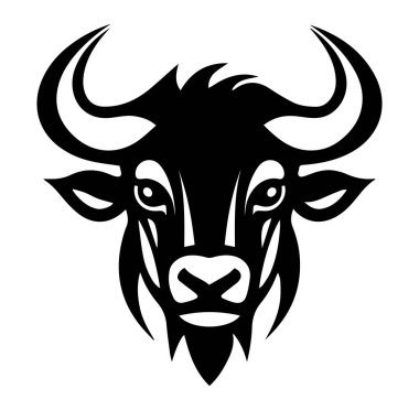 Cesur Siyah ve Beyaz Boğa Kafa Grafik Çizimi