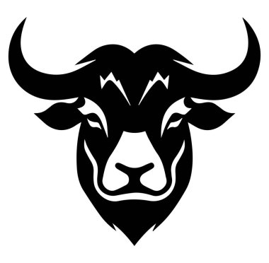 Cesur Siyah ve Beyaz Boğa Başlı Grafik Tasarım İllüstrasyonu