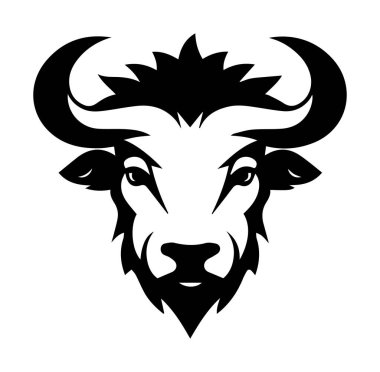 Cesur Siyah ve Beyaz Bizon Başlı Tasarım Çizimi