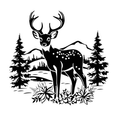 Doğada Zarif Geyik Ağaçlar ve Çiçeklerle çevrili