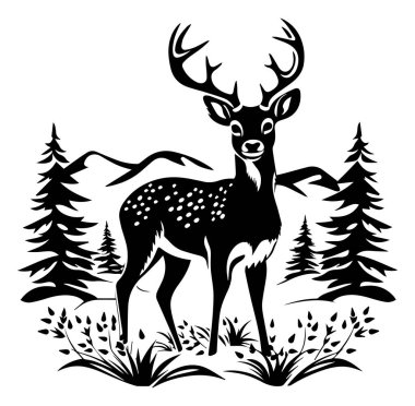 Siyah ve Beyaz Geyik Görüntü Doğada Tasarım