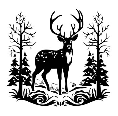 Ağaçların ve Doğanın Ortasında Siyah Geyiğin Zarif Silüeti