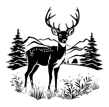 Sahne Dağ Manzarası Tasarımında Zarif Geyik Silueti