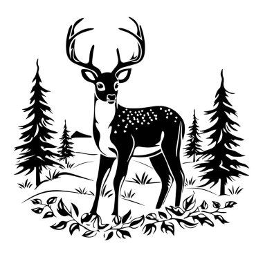 Doğada Ağaç Siluetleri Arasında Görkemli Geyik