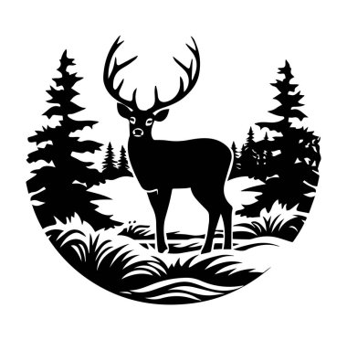 Orman Manzarası Tasarımında Görkemli Geyik Silüeti