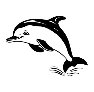 Sudan Atlayan Yunus Siyah ve Beyaz Çizimi