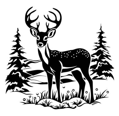 Huzurlu bir Ormanda Ağaçların Altında Görkemli Geyik