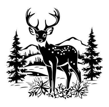 Doğal Orman Peyzaj Tasarımında Zarif Geyik Silueti