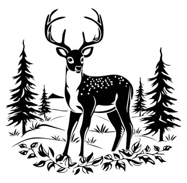 Ormandaki Ağaçların Ortasında Zarif Geyik Duruyor