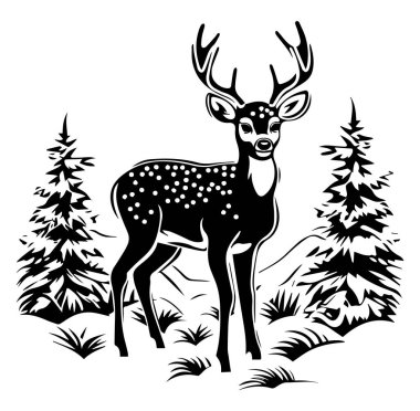 Çam ağaçlarıyla çevrili zarif Geyik Silueti